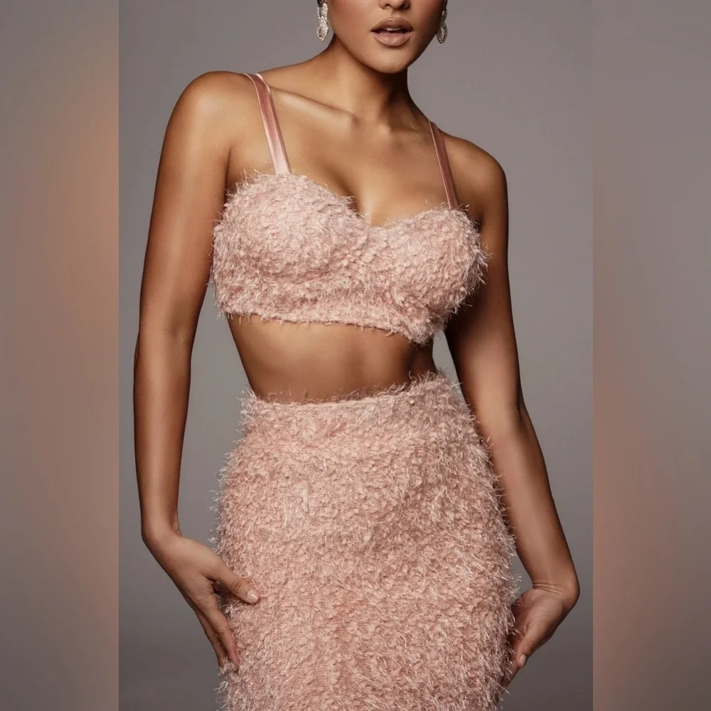 JLUXLABEL Pink Adelita Shaggy Midi Skirt Small